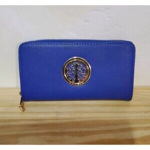 Dasein Women’s Wallet Zip Around Royal Blue Faux Leather Emblem